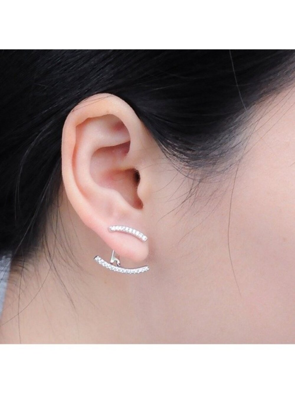 Ear Cuff 2 in 1 Dangle Cubic Zirconia Silver Earrings